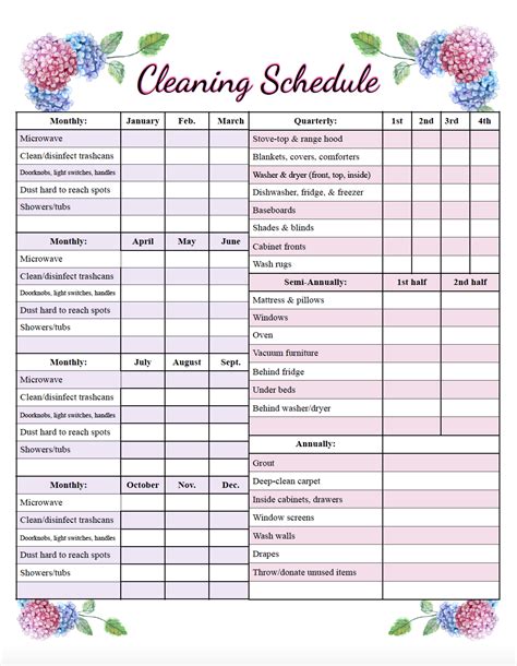 Cleaning Schedule Printable Free